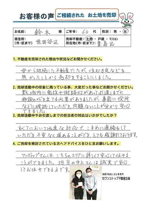 ご実家をご売却されたお客様です。