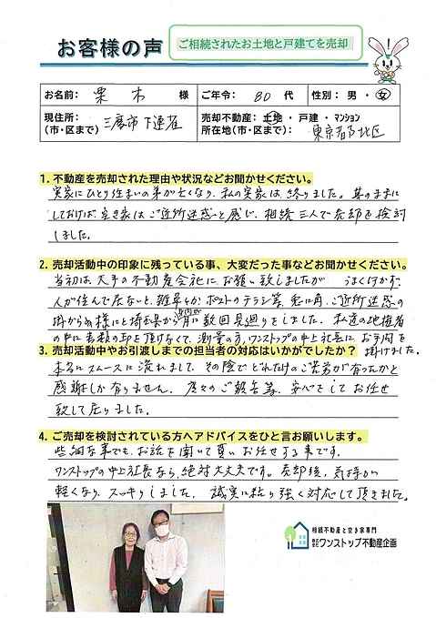 ご相続された土地と戸建てをご売却されたお客様です。