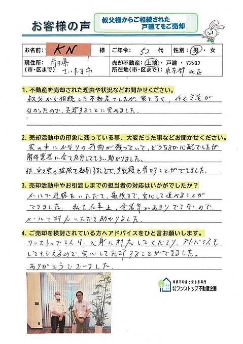 ご相続された土地と戸建てをご売却されたお客様です。